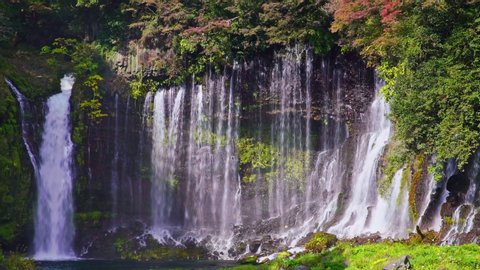 Shiraito waterfall with rainbow in Autumn, Japan
