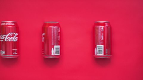 Mexico, Mexico City - May 16, 2020: Coca Cola tour on red background. Coca-Cola is a carbonated non-alcoholic beverage sold all over the world.