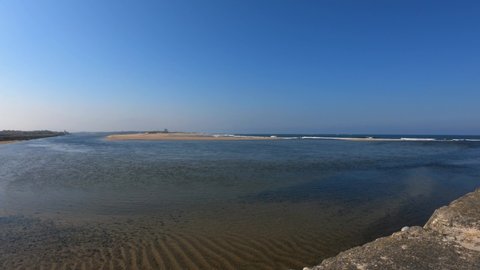 Northern Litoral Natural Park in Esposende, Portugal. The two sides of Restinga de Ofir. One facing the ocean, the other the estuary of Cávado River. Cavado river mouth.