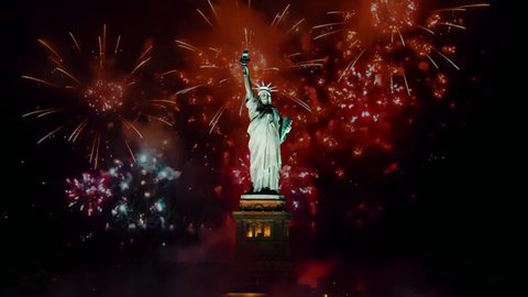Statue of liberty on Independence day or other celebrate firework background