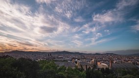 Daybreak timelapse of Barcelona city skyline. Pink sunset. Spain, 2020. - Powered by Shutterstock - Get 15% off with code: PIKWIZARD15