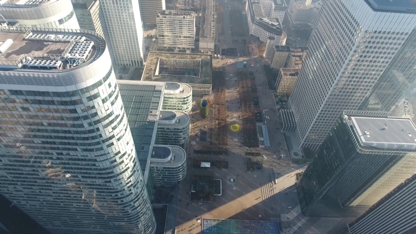 Aerial drone close up view of Melia Paris La Defense Skyline buildings office on a beautiful sunny day in autumn Royalty-Free Stock Footage #1053483017