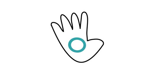 Diabetes Awareness. Blue circle in the palm. World Diabetes Day. Symbol of diabetes. Insulin dependence. 
Medical animation