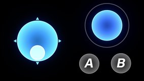 Game Controllers or Joysticks in Mobile game. Blue neon button glowing in motion. HUD of technology user interface element. UI for MOBA (multiplayer online battle arena) or Real Time Strategy (RTS). - Powered by Shutterstock - Get 15% off with code: PIKWIZARD15