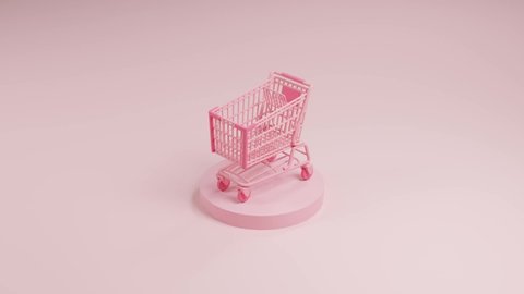 Shopping cart/Trolley pastel minimal 3d rendering looping animation: stockvideo
