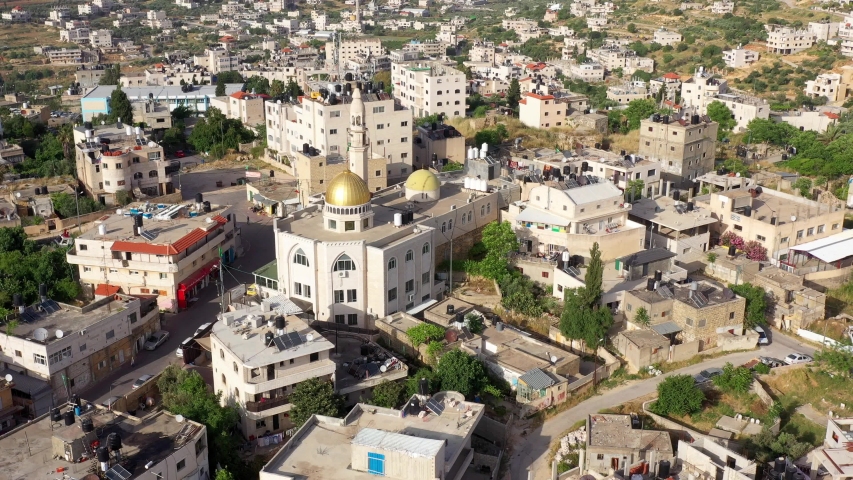 Aerial View over Hamas Golden Dome Mosque in Palestine Town Biddu,Near Jerusalem | Shutterstock HD Video #1053502895