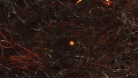 Macro footage of hot glowing metal filaments burning in slow motion. VG, Visual metaphor for brain neurons and mental stimulation.