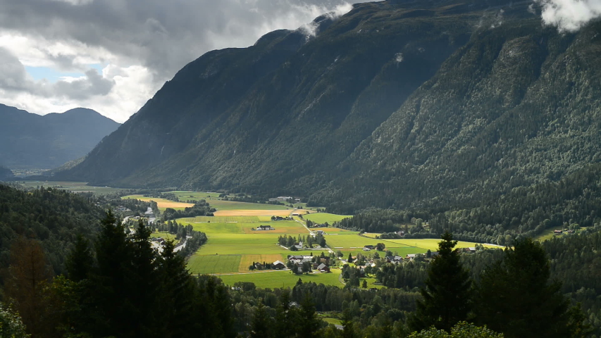 View of a valley in Flatdal, Telemark, Norway Royalty-Free Stock Footage #1053518069