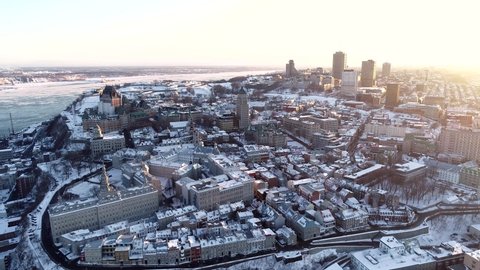 View of the beautiful Quebec City in Canada. Filmed during winter.