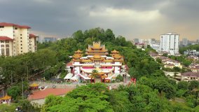 aerial view  4k video of Thean Hou Temple in Kuala Lumpur, Malaysia.	