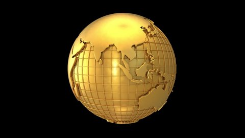 3D Rotating Golden Earth Globe Looped with silhouette alpha 3D render Stock-video