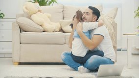 4k video where father and his little daughter hugging and talking.