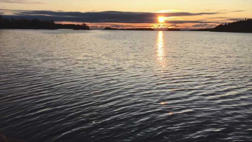 Beautiful sunset view in Karelia on Lake Ladoga