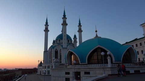 KAZAN, RUSSIA - August 21, 2020 Sunset at the Kul Sharif Mosque in the Kazan Kremlin