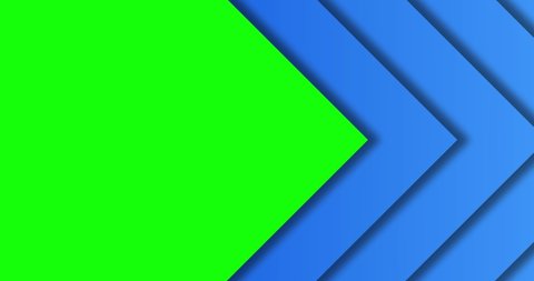  Horizontal transition of blue arrows or triangle scrolling on green screen chroma key background. Drag effect edition. Geometric slide. 4k animation