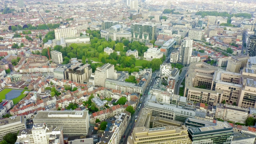Brussels, Belgium. The complex of buildings of the European Parliament. State institution, Aerial View
