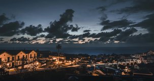 4k Sunrise Timelapse Video clip of Azores, City of Nordeste. Aerial view with city and ocean with clouds. Shot taken in Acores, Portugal.