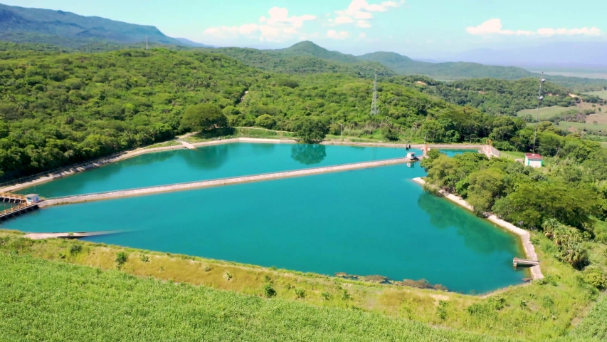 Panoramic top view of the cliffs, mountain valley, and rainforest Video made by drone.