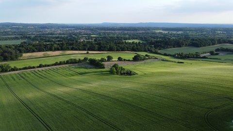 Aerial footage of a hayfield, wheat field. Beautiful dynamic landscape drone 