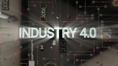 Seamless looping 3d animation  of a future tech  concept revealing the text industry 4.0 in 4k resolution