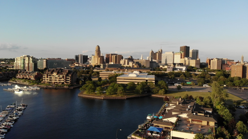 aerial view of Buffalo New York from Lake Erie