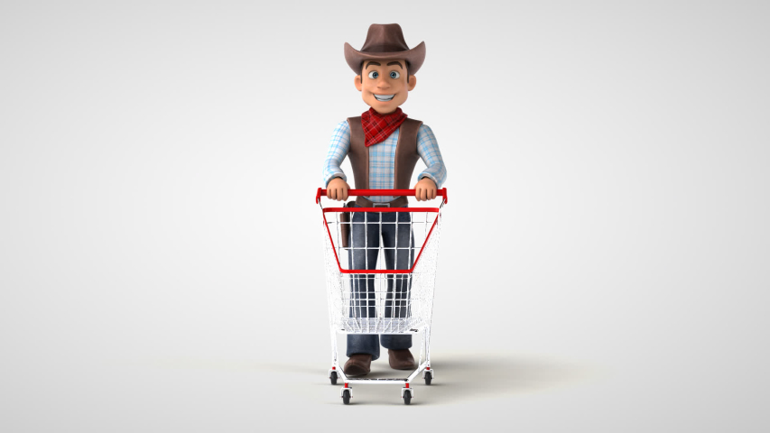 Fun cartoon cowboy is shopping