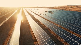 Ecology solar power station panels in the fields green energy at sunset landscape electrical innovation nature environment slow motion - Powered by Shutterstock - Get 15% off with code: PIKWIZARD15