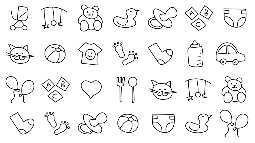 4K Baby icons freehand illustrations pop up background loop