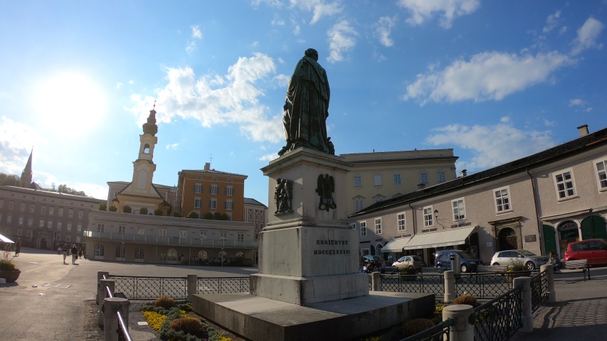 Salzburg, Austria, Statue Wolfgang Amadeus Mozart and Mozart