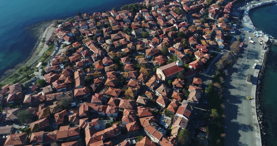 4K aerial footage of Nessebar, ancient city on the Black Sea coast of Bulgaria.
