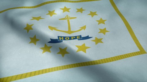 State flag of Rhode Island waving in the wind. Seamless loop with highly detailed fabric texture