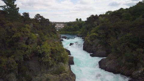 4k locked off motion of the Aratiatia rapids which are at the foot of a power station dam where they release a huge water flow at every 2 hours during the day, Taupo, New Zealand	