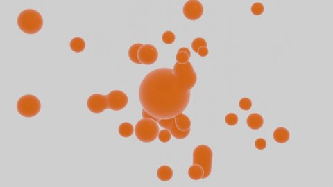Orange metaball 3d footage. Deforming organic rendering blob realistic animation. Fluid shape dissolving into small drops on white background. 4k footage.