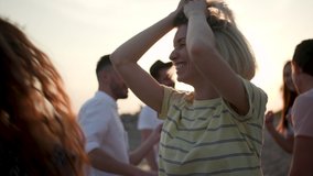 Happy Laughter Joyful 30s Female Listen Music and Dance in Summer Sunshine. Multi Ethnic Group Young Girls and Guys Arms Raised Enjoy Nature Outdoor. Happiness Life People Energy 4k Slow Motion Shot - Powered by Shutterstock - Get 15% off with code: PIKWIZARD15