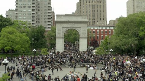 NEW YORK - JUNE 2, 2020: protestors fill Washington Square Park to protest George Floyd killing by Minneapolis police - demonstration in NYC.