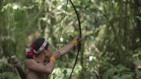 Mentawai Island, West Sumatra, Indonesia ‎March ‎14, ‎2016 : Mentawai Tribe hunter