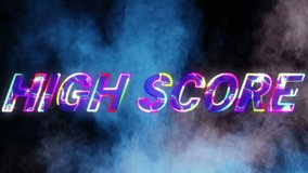 Animation of the words High Score written in multi colored changing letters over moving blue and pink clouds of smoke in the background. Video computer game screen and digital interface concept  - Powered by Shutterstock - Get 15% off with code: PIKWIZARD15