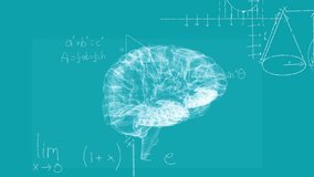 Animation of 3d human brain rotating in seamless loop over scientific mathematical formulae hand written on blue background. Medicine neurology and global science concept digitally generated image.  - Powered by Shutterstock - Get 15% off with code: PIKWIZARD15