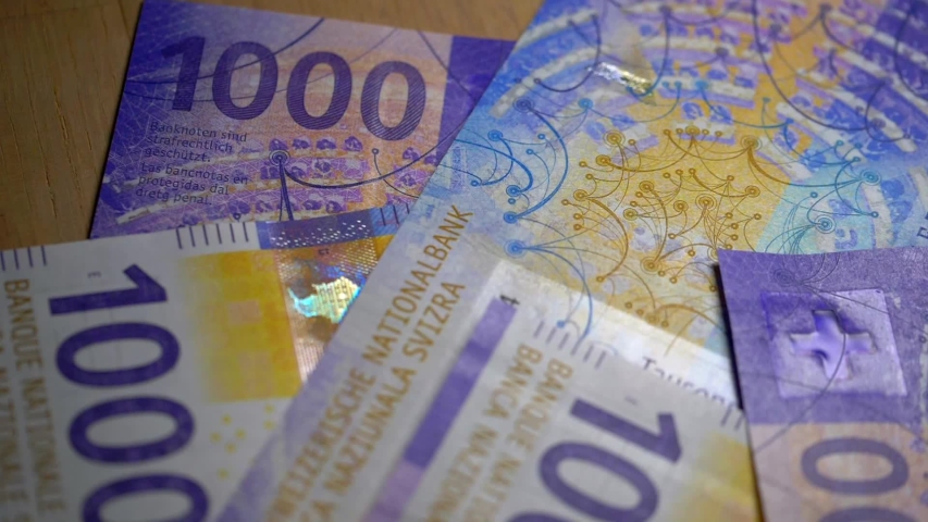 Several swiss chf banknotes,franc currency from Switzerland,close up