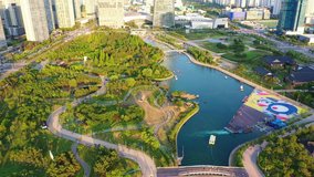 Aerial view of South Korea at Songdo Central Park in Songdo International Business Zone, Incheon City, South Korea