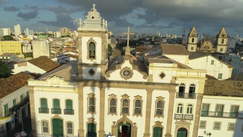Aerial view of cityscape of Salvador, historic city center (Pelourinho) of capital city of state Bahia - landscape panorama of Brazil from above, South America