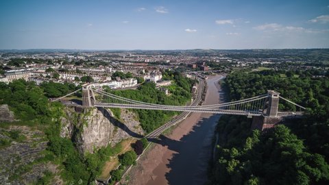 Aerial View Shot of Bristol UK, Clifton Suspension Bridge, United Kingdom