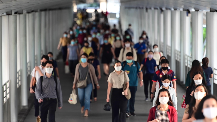 4K Time lapse crowded of city people wear face mask walking on rush hour	 Royalty-Free Stock Footage #1053680681
