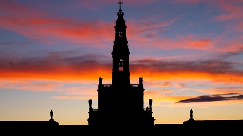 Lady of Fatima Chapel: Fatima, Time Lapse at Twilight with Colourful Sky, Portugal