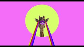 Stop motion pop art design. Concept giraffe peeking laser rainbows from the eyes. Summer vibes. - Powered by Shutterstock - Get 15% off with code: PIKWIZARD15