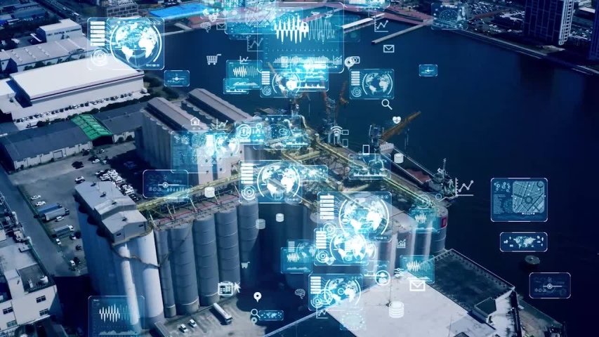 Industrial technology concept. Communication network. INDUSTRY 4.0. Factory automation. | Shutterstock HD Video #1053702629