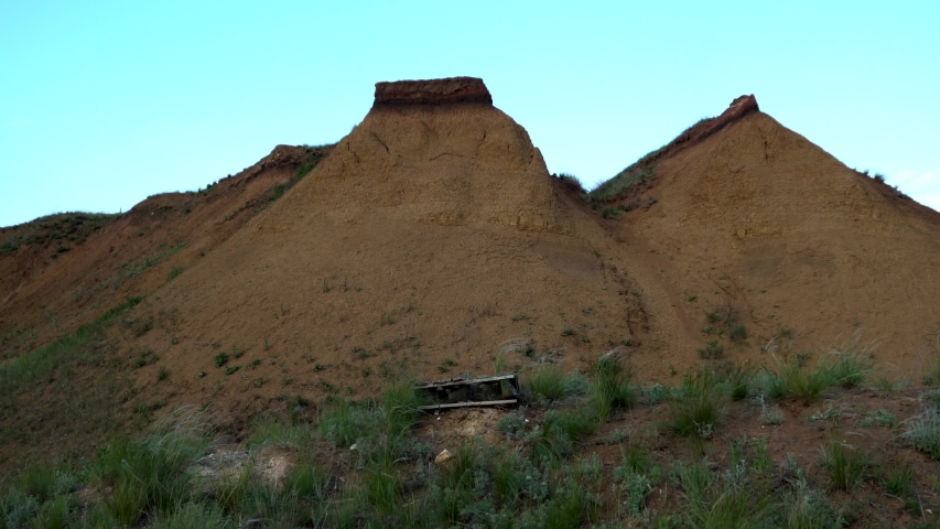 beautiful landscape of clay quarry hills on wild nature in russia