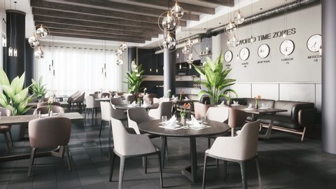 Interior design of a modern restaurant