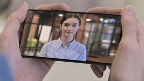 Close up of Smartphone Screen, Video Chatting Woman