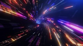 Speed of digital lights, neon glowing rays in motion into digital technologic tunnels. 3D animation - Powered by Shutterstock - Get 15% off with code: PIKWIZARD15